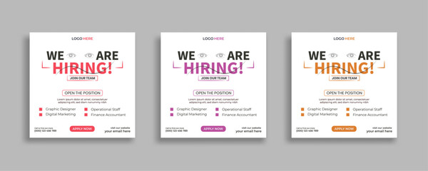 We are hiring job vacancy social media post or square web banner template vector design	