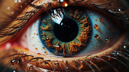 Very macro structure of a human eye. Eyes view with texture and colored cornea of the eye