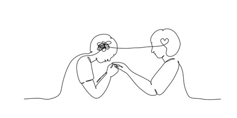 Continuous lineart of a angry child with stress with helping hand editable lineart vector in mental health concept.