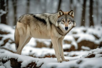 Obraz premium 'grey wolf animal isolated white background eye portrait head fauna mammal nature1 one outdoors outside predator season snow snowy wild wildlife winter winterly zoology closeup sideview shot'