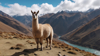 Naklejka premium llama in the mountains