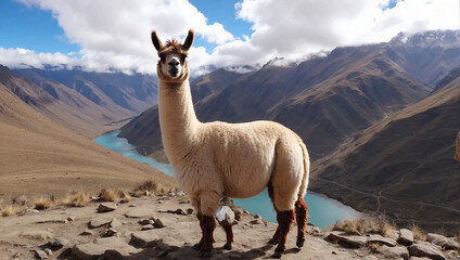 Naklejka premium llama in the mountains