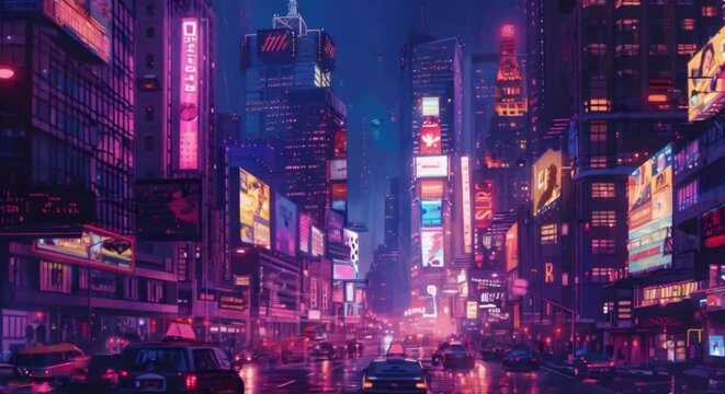 Times Square at Night with Bright Billboards and City Traffic