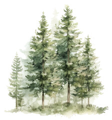 Cluster of watercolor evergreen trees