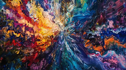 A vivid and colorful abstract painting, full of vibrant energy and movement