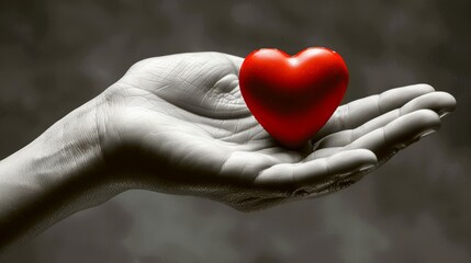 Obraz premium Symbol of charity hand offering red heart signifying altruism, love, and compassion