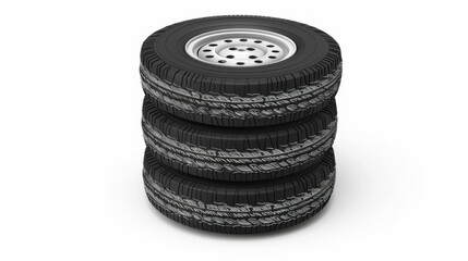 Four tires stacked on top of each other. The tires are black and white - obrazy, fototapety, plakaty