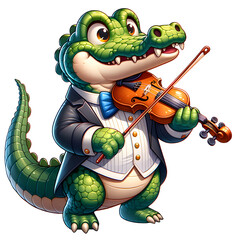  cartoon illustration ( PNG 300 dpi ) , Crocodile is playing violin