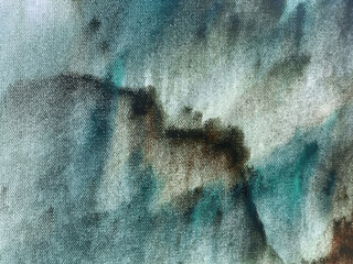Abstract art background blue and black colors. Watercolor painting on canvas with turquoise gradient.