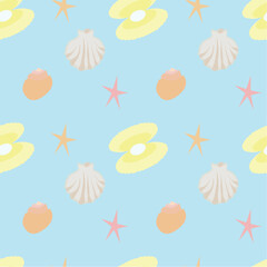 seamless pattern with shells and sea stars