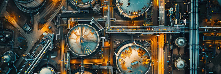 banner of Large commodity tanks in an industrial area, top View