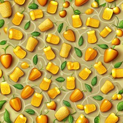 seamless pattern of mango yellow gummy bears swing, Generative AI