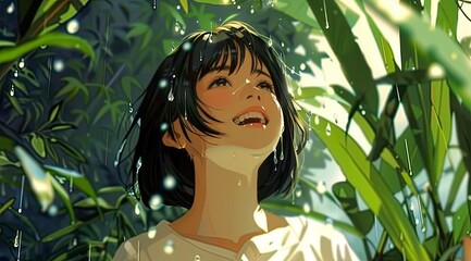 Woman Enjoying the Rain