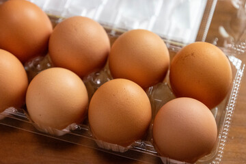 プラスチック製のパックに入った茶色い卵
