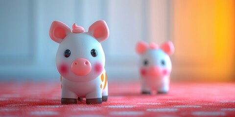 Piggy bank on a red carpet. Banner with space for text