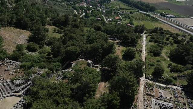 Ruins of Athena Temple in Destroyed Ancient City of Priene in Spring Day, Aydin - Turkey