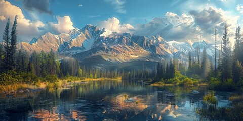 Majestic rocky mountains and river
