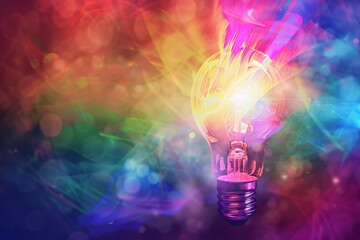 A light bulb is lit up in a colorful background represent creative ideas.