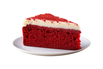 Slice of red velvet cake isolated on transparent or white background, png