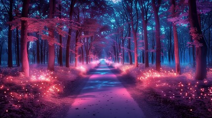 Enchanted Forest Path Illuminated by Mystic Lights