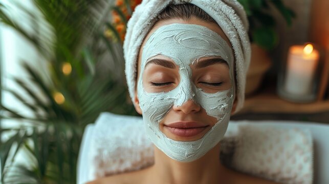 A serene woman enjoying a hydrating facial mask, indulging in self-care and pampering for radiant skin.