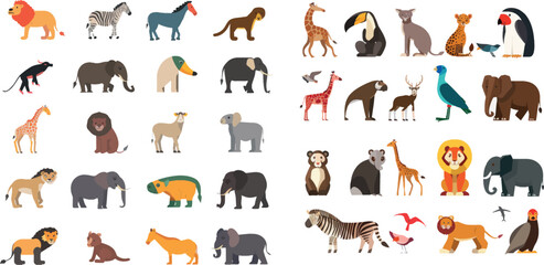 Fototapeta premium Zoo animals flat colorful icons