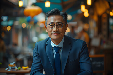 Fototapeta premium Asian Man in City Portrait with Business Style