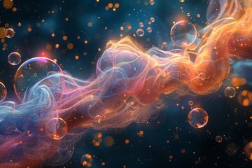 Fototapeta premium Soap bubbles with abstract bokeh background, 3d render