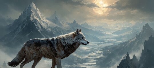 Fantasy Illustration of a wild animal wolf. Digital art style wa