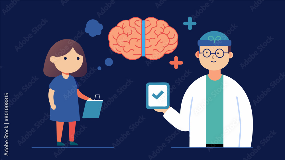 Poster A the showing before and after brain scans to a skeptical patient explaining the positive changes that ketamine can bring..