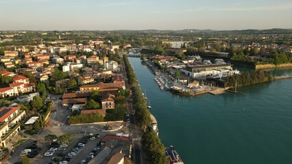 Aerial view of the city of Peschiera del Garda, Italia.