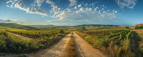 Landscape with vineyards in spring in the designation of origin area of Ribera del Duero wines in Spain