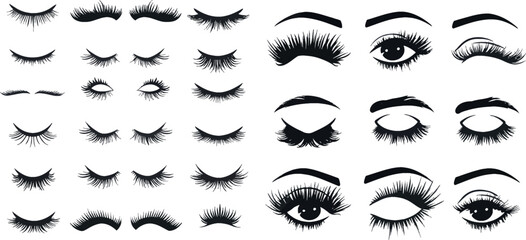 Eyelashes logo vector set isolated on white background, closed eyes icon collection of icon makeup - obrazy, fototapety, plakaty