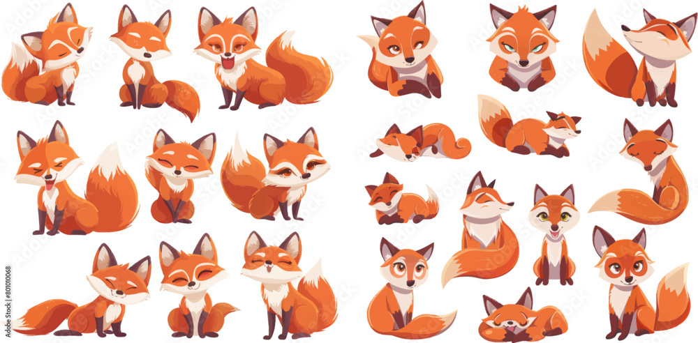 Wall mural Funny fox set