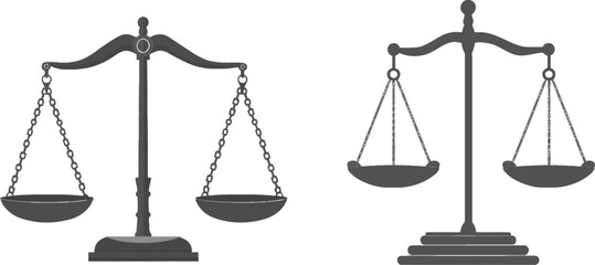 Judge scale silhouette image, trading weight and law court symbol vector illustration