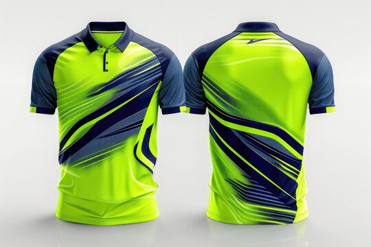 A 3D jersey with a captivating dark neon lime and electric indigo color combination