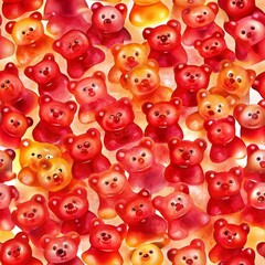 seamless pattern of vibrant red gummy bears marchi, Generative AI