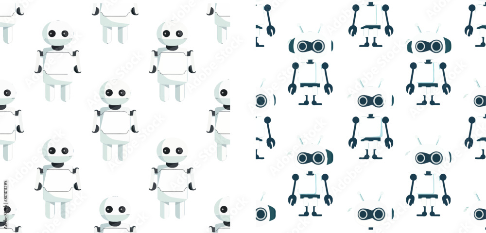 Poster white robot seamless pattern