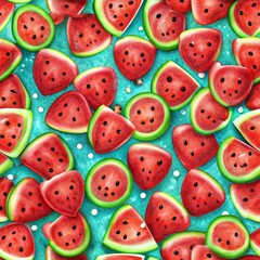 seamless pattern of watermelon red gummy bears coo, Generative AI - obrazy, fototapety, plakaty