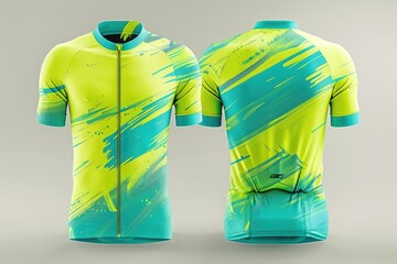 A 3D jersey with a radiant color combination of neon yellow and turquoise stands boldly