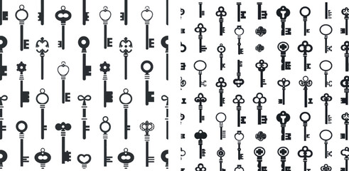 Simple black and white seamless pattern with different keys silhouettes