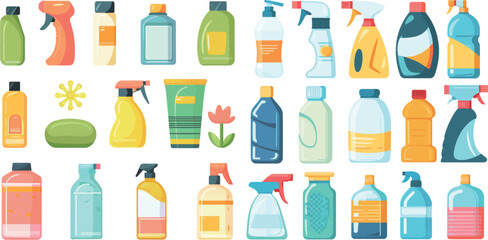 Vector hygiene and cleaning products flat icons