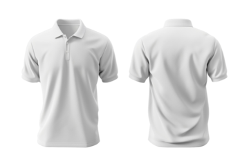 Blank collared shirt mock up template, front and back view, isolated on white, plain t-shirt mockup. Polo tee design presentation for print.