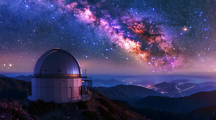Spectacular view from a mountaintop observatory, stars and galaxies, pursuit of knowledge, clear night