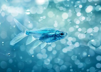 Fototapeta premium Majestic Blue Fish Swimming in Bubbles Underwater Photography