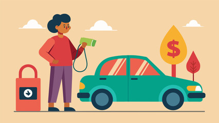 Naklejka premium An individual fills up their car with gas wincing at the high prices and mentally calculating how much of their paycheck will go towards