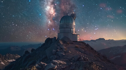 Spectacular view from a mountaintop observatory, stars and galaxies, pursuit of knowledge, clear night