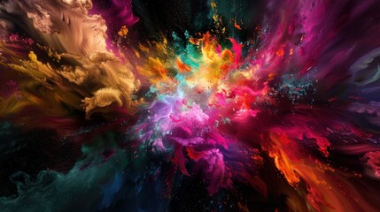 Festive abstract explosion of colorful paint on black background