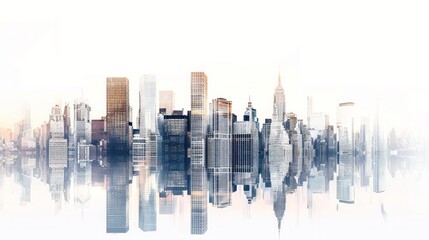 Panorama of skyscrapers, Buildings on white background.