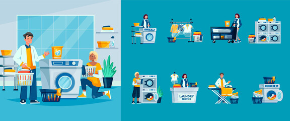 Laundry service illustration and icons in flat design